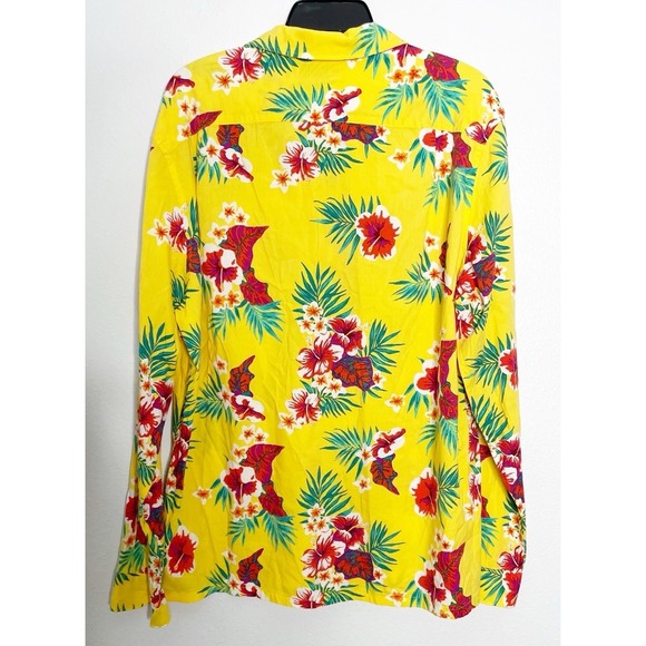 J.Crew Camp Hawaiian Shirt Sport Loop Collar Floral Hibiscus Yellow Men's Large - Picture 5 of 5